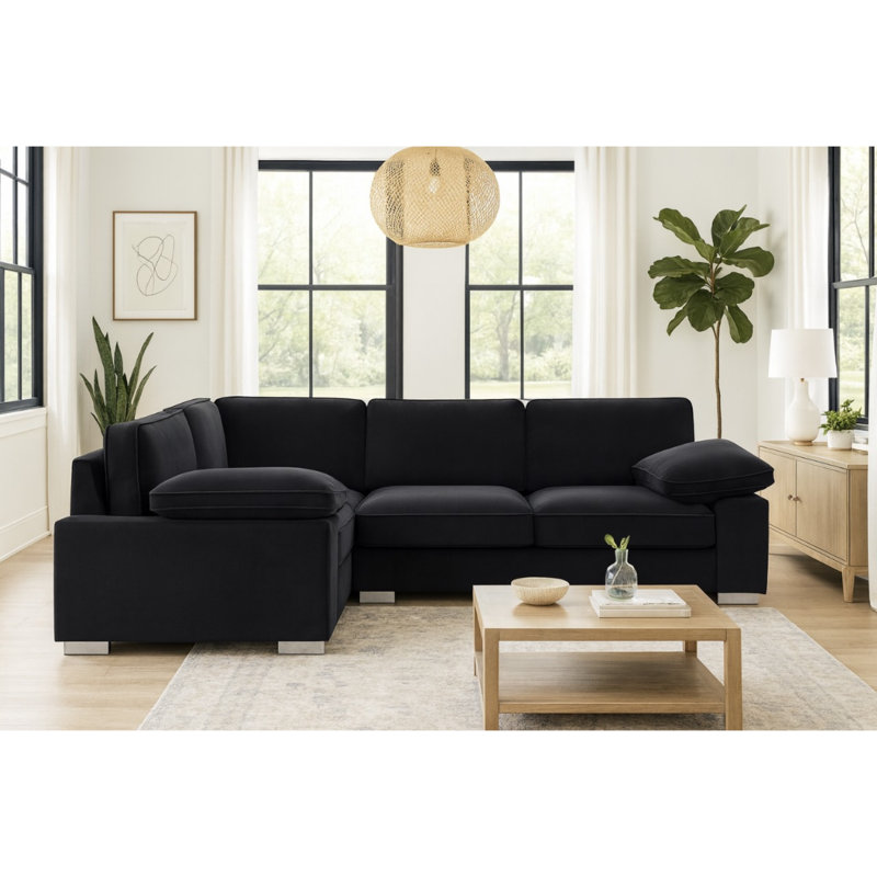 Ascot Left - Hand Corner Sofa 4 Seater Sofa With Chaise , Black Velvet