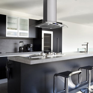 36-Inch Convertible Island Mount Range Hood with Curved Tempered Glass, 343 CFM, Touch Screen Panel
