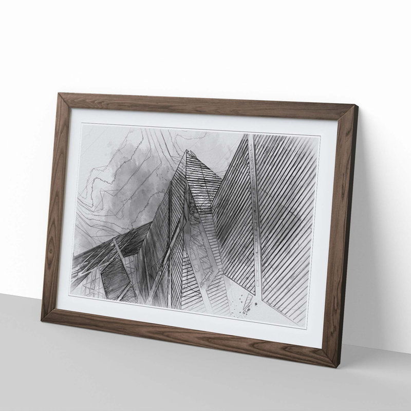 Architecture Sketch Vol.30 in Abstract - Picture Frame Drawing Print, Walnut Framed, 62cm H x 87cm W x 2cm D