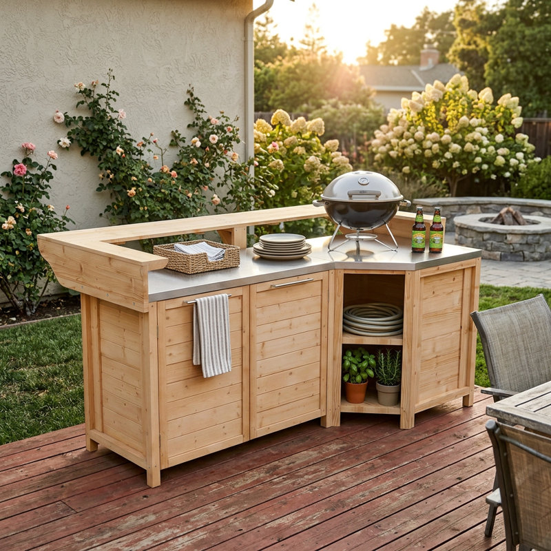 Îlot de cuisine l 86,6 po Hankinson avec comptoir en acier inoxydable, armoires de rangement, Naturel