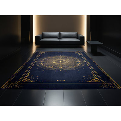 Tapis abstrait moderne et contemporain lavable à la machine en bleu Myrtlewood New Years