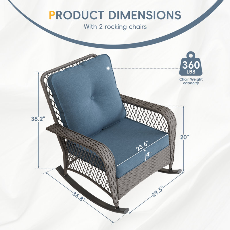 Chaises berçantes de patio avec coussin, Bleu marine, Gris