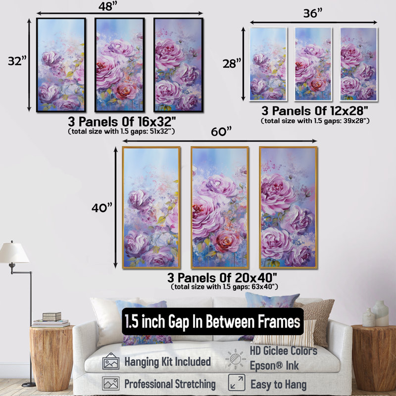 «Mauve mauve», ensemble d'art sur toile, Cadre flottant noir, H 40 po x l 60 po x P 1 po