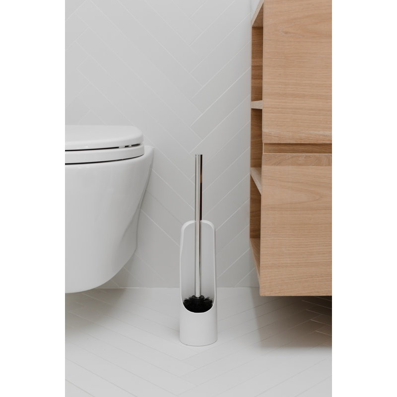 Touchez 17,5 po H Brosse de toilette et support autoportant, Blanc
