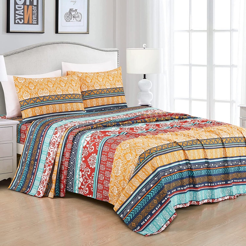 Bohemian Stripe Microfiber Sheet Set, Full/Double Sheet Set with Fitted Sheet