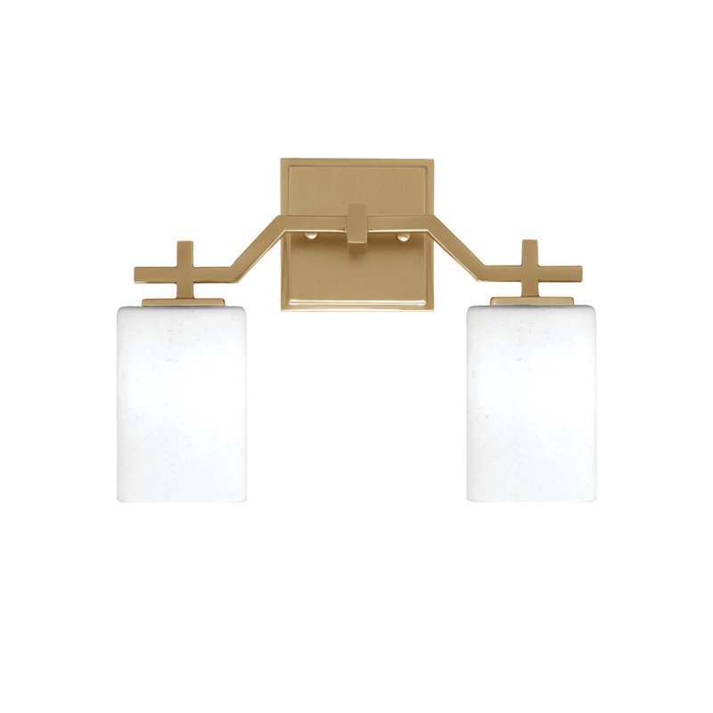 Barre de salle de bain Headland illustrée de verre mousseline blanc de 4 po, H 10,75 po x l 13,75 po x P 5,25 po, Laiton