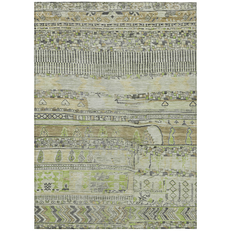 Machine Washable Indoor/Outdoor Xhevrie Beige Rug, Rectangle 5' x 7'6"
