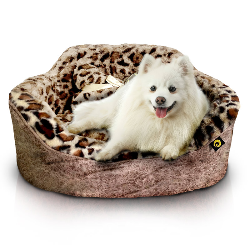 Canapé pour chien en cuir et léopard, Taupe