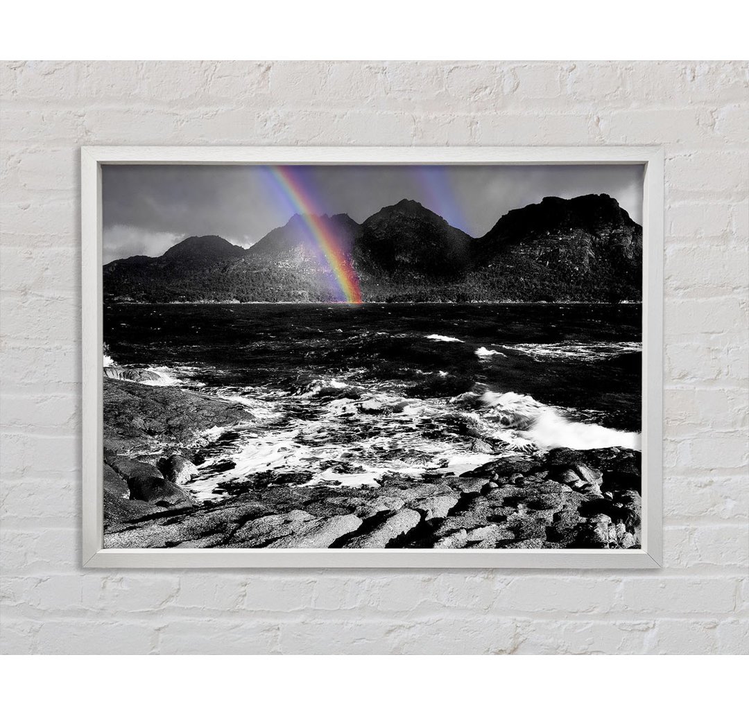 Regenbogen Ozean Berge B N W - Druck