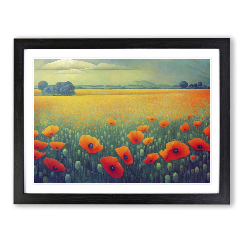 Grand Poppy Field Flowers - Single Picture Frame Print, Black Framed, 34cm H x 46cm W x 2cm D