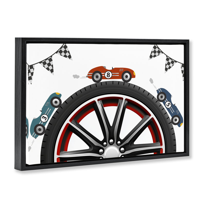 Cadre de course autour d'une roue, design par Christine Simpson Art, Cadre flottant noir de jais, H 17 po x l 25 po