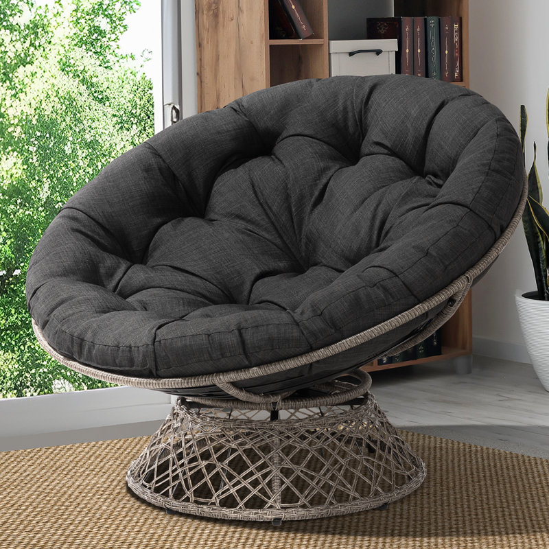 Fauteuil d'appoint pivotant avec coussin extra épais Ariyelle Papasan pour un confort ultime, Brun, 100 % polyester noir