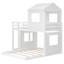 Lit superposé simple en bois sur lit double, lit mezzanine avec maisonnette, maison de campagne, échelle et garde-corps, blanc