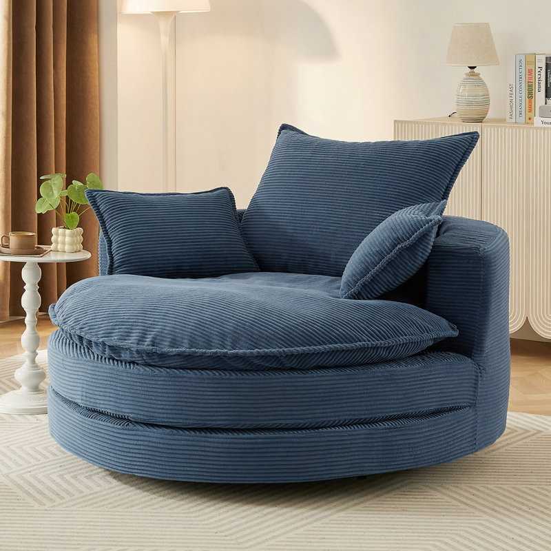 360°Swivel Sofa Chair Accent Barrel Chair 57.5" Swivel Round Chair With Dual-Layer Cushion Design And 3 Removable Pillows, Bedroom, Office And Hotel