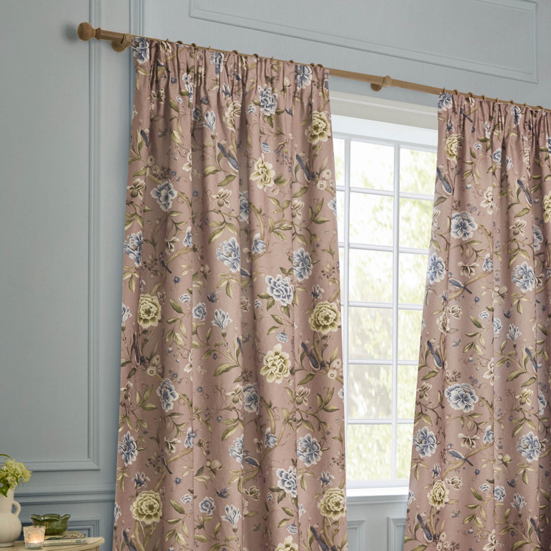 Porcelain Garden Room Darkening Curtain Panel Pair, Pink, 65.75cm Width x 137cm Drop
