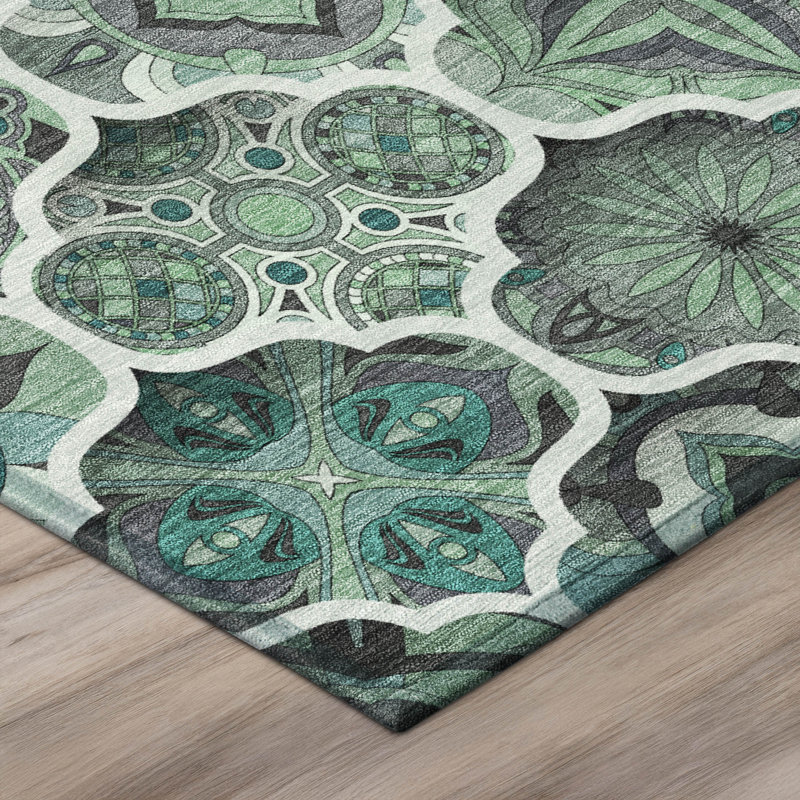Machine Washable Indoor/Outdoor Chantille ACN2878 Lattice Rug, Seafoam, 8' Round