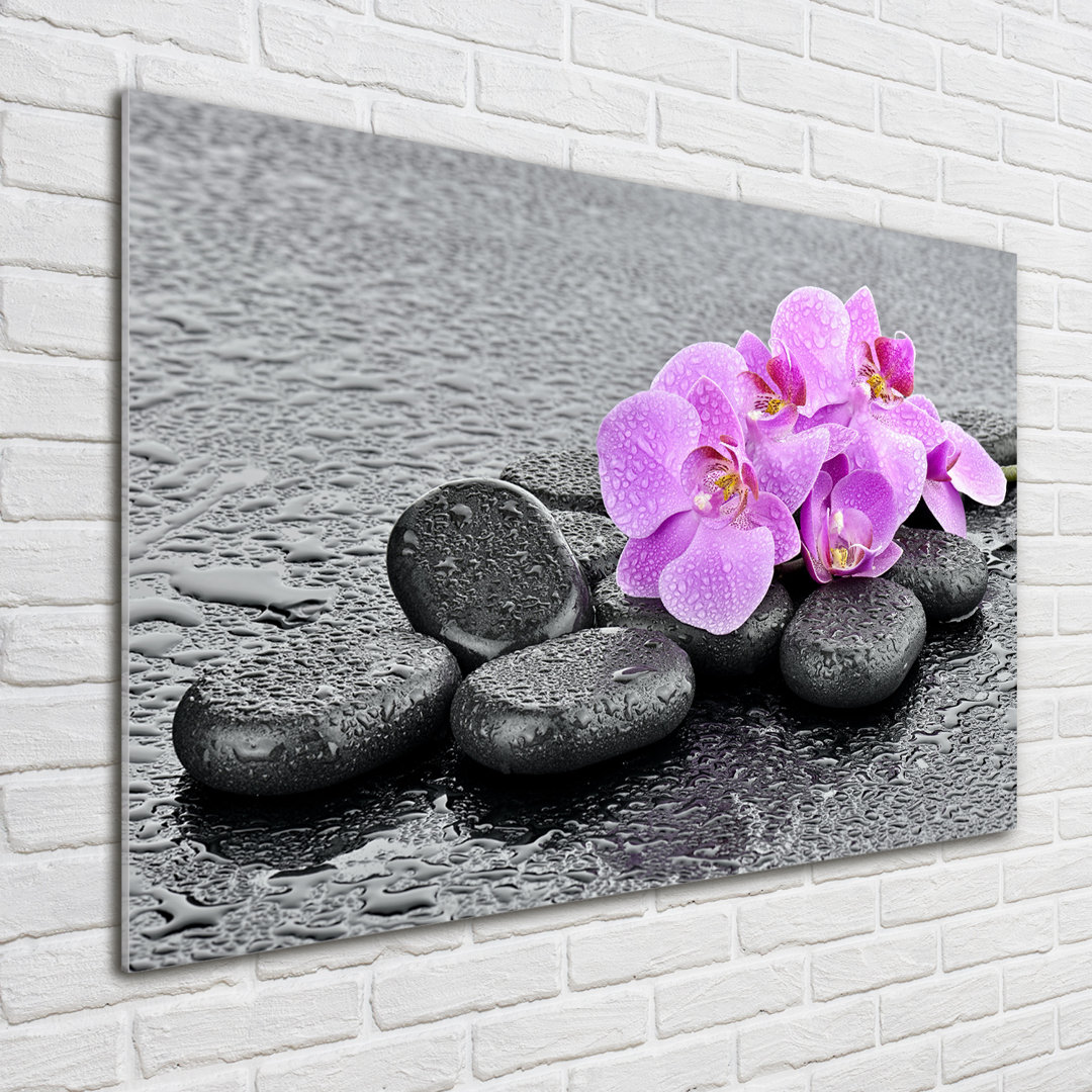 Glasbild Orchids Stones