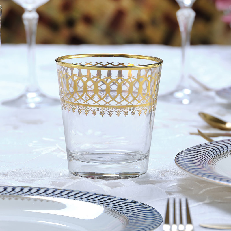 Gold Embellished 10oz Lead-Free Crystal Whiskey Glass Set