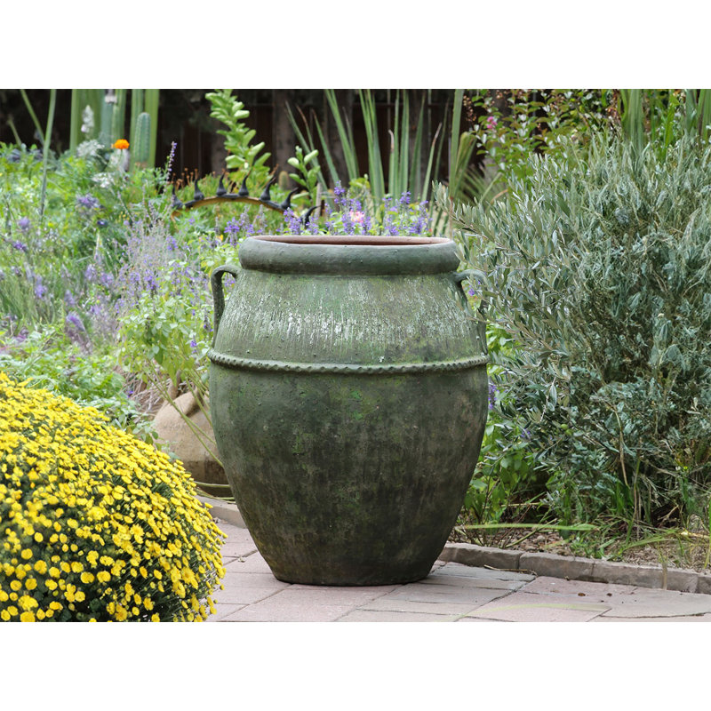 Pot de fleurs en grès extra large de style nigérian - Intérieur/Extérieur, Vert-de-gris