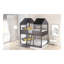 Lit superposé double au-dessus d'un lit double avec toit, fenêtre, garde-corps et échelle (gris antique)-892708650