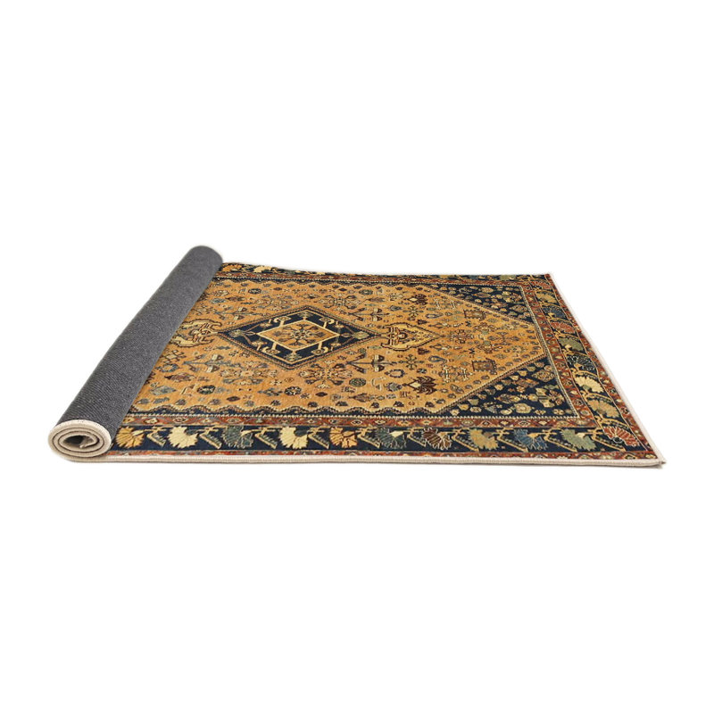 Tapis oriental jaune / noir / brun, Rond 8 pi