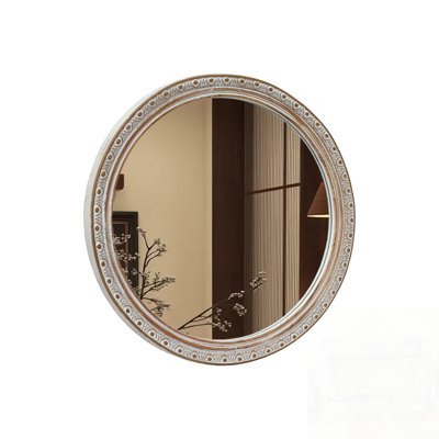 Ornate Round Wall Mirror with Distressed Silver-Gold Frame, Perfect for Enhancing Decor and Visual Space in Any Room