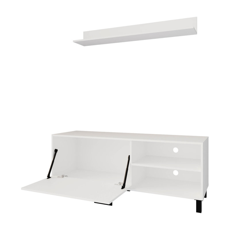 White Finished Tv Stand With Open Storage Compartment For Essentials, 1-Door Design Smaller Spaces, Arms Effortless Height Regulation, Particle Board Base, 15.8 In Wide Daily Use, Product Width