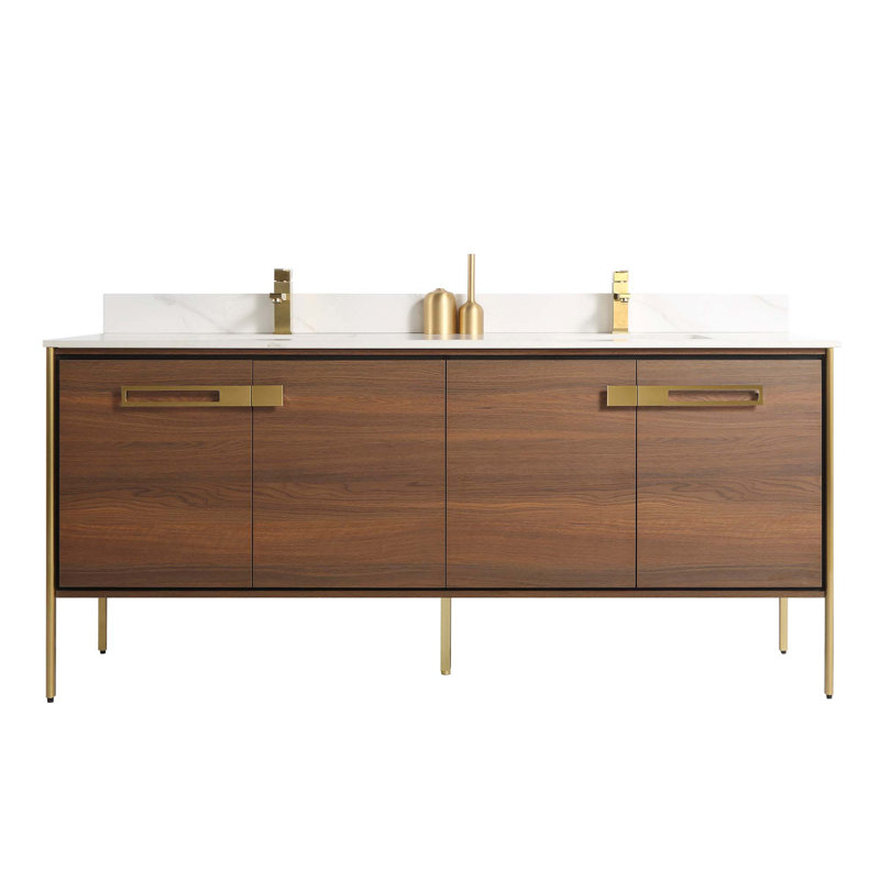Meuble-lavabo double 72 po, Noyer ébène, Laiton satiné