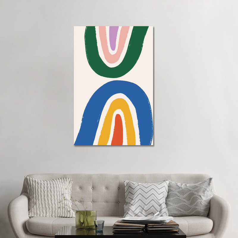 Double arc-en-ciel-impression d’art, Pas de tapis, H 48 po x l 32 po x P 1,5 po, Toile tendue