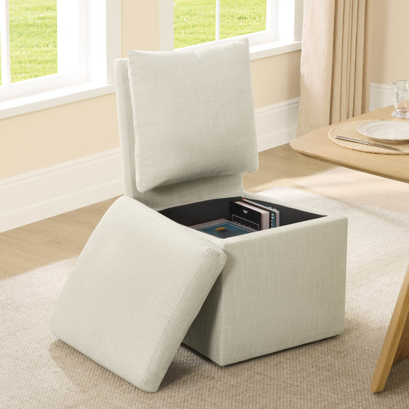 Chaise d'appoint rembourrée avec rangement caché et roulettes Helmetta, Linen