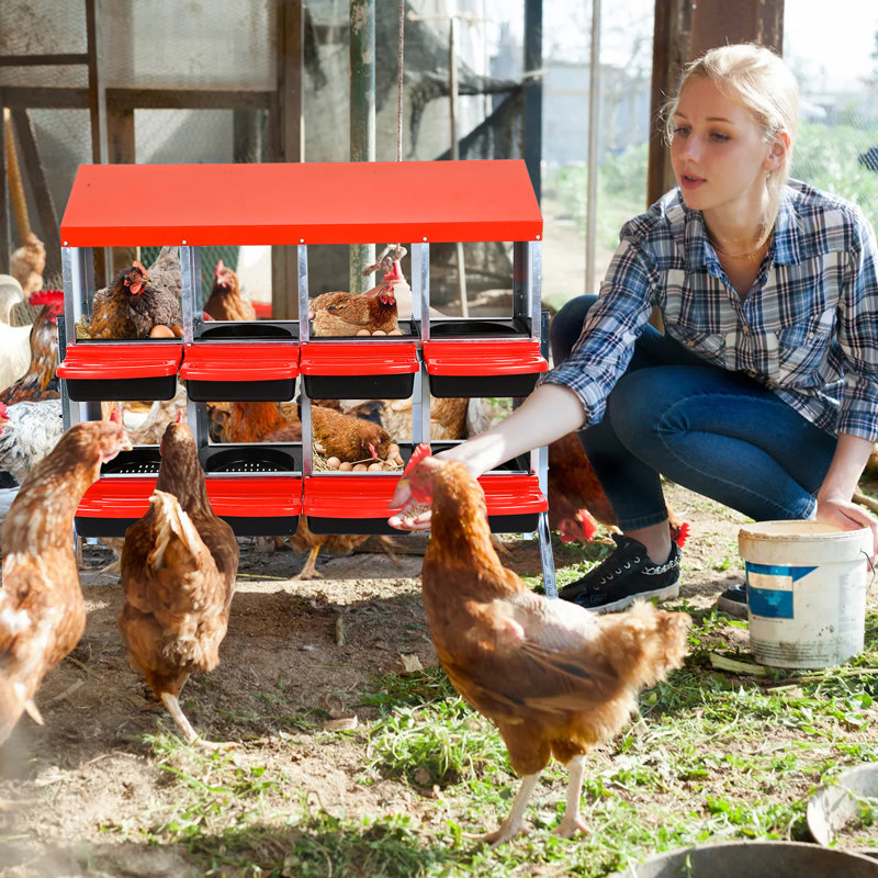 Nichoirs pour poules, poulaillers pour 8 poules pondeuses, 8 compartiments, poules pondeuses, nichoirs avec pieds, cage en acier galvanisé à 8 trous pour poules, rouge