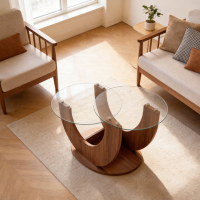 U-Shaped Double-Tier Glass Coffee Table
