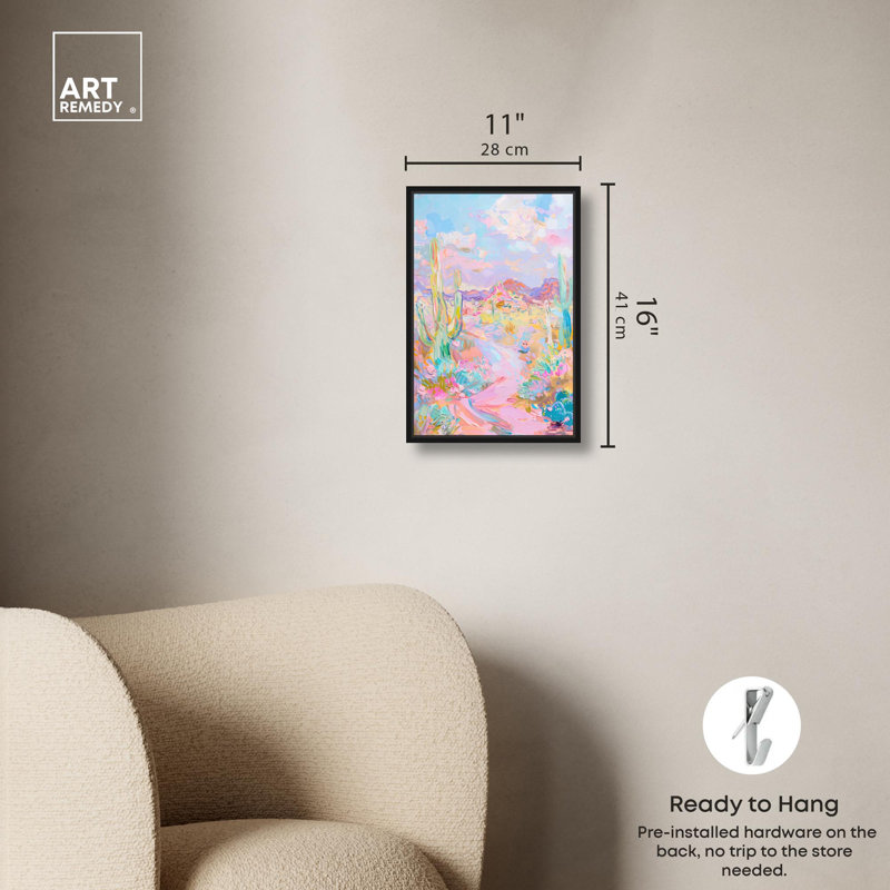 Toile de paysage rose et bleu sarcelle par Art Remedy, Noir, H 16 po x l 11 po, Cadre flottant