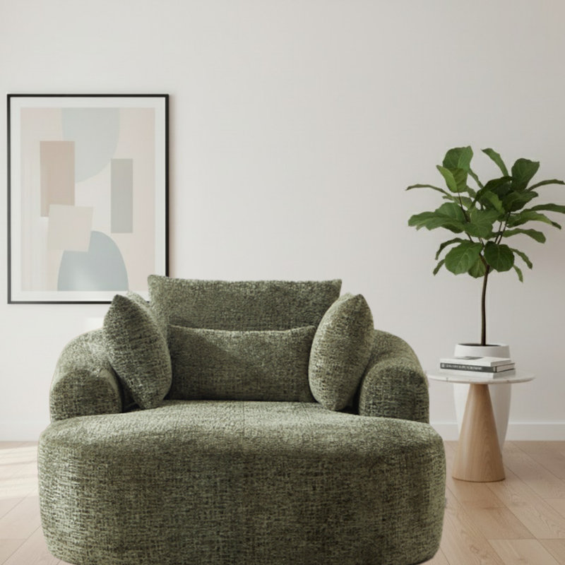 Canapé-lit surdimensionné en chenille 49,6 po, sans assemblage requis, avec accoudoirs et coussins, Vert olive