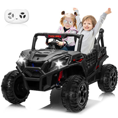 Black 24V 2-Seater Kids Ride-On Car with Remote Control, LED Lights & Music Player