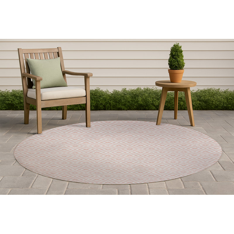 Ikat Grunge Non-Slip Outdoor Rug, Round 5'