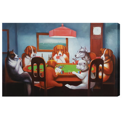 "Dogs playing Poker" Wrapped Canvas  Oil Painting By RAM Game Room