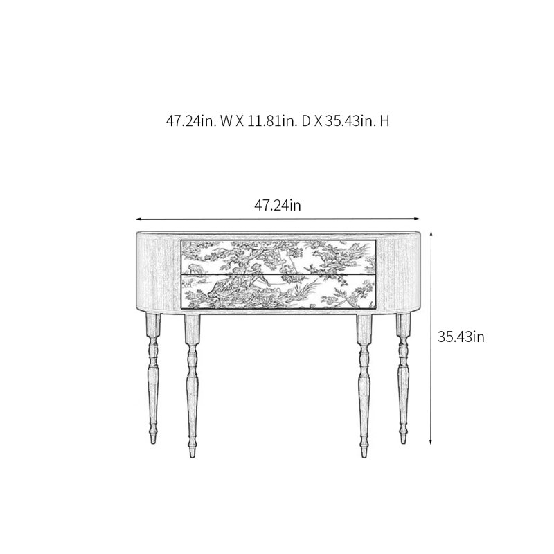 Retro Minimalist Console Table with 2 Drawers, 35.43" H x 47.24" W x 11.81" D