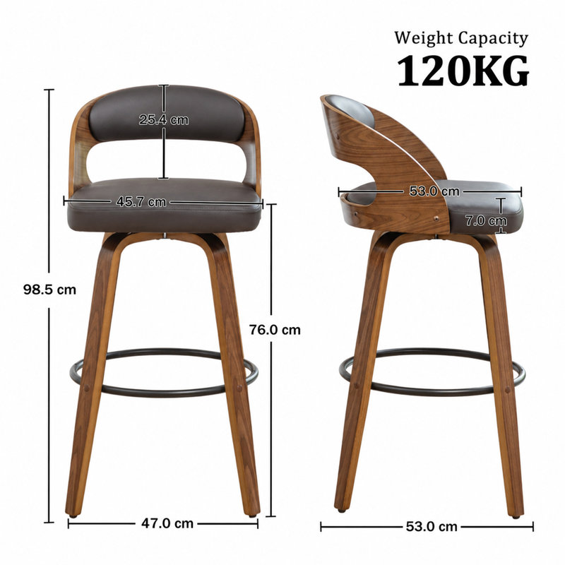 Swivel Upholstered and Faux Leather Bar Stool, Brown, Bar Stool (76.2cm Seat height)