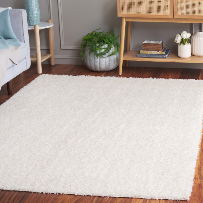 Tapis ivoire en polyester tissé à la machine de couleur unie Klaudija, Tapis de couloir 2 pi 2 po x 8 pi