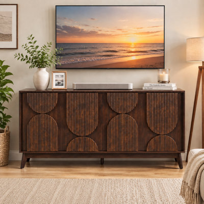 63'' W Fluted TV Stand for 70 Inch TVs, 4-Door Media Console Cabinet with Adjustable Shelves and Storage for Living Room