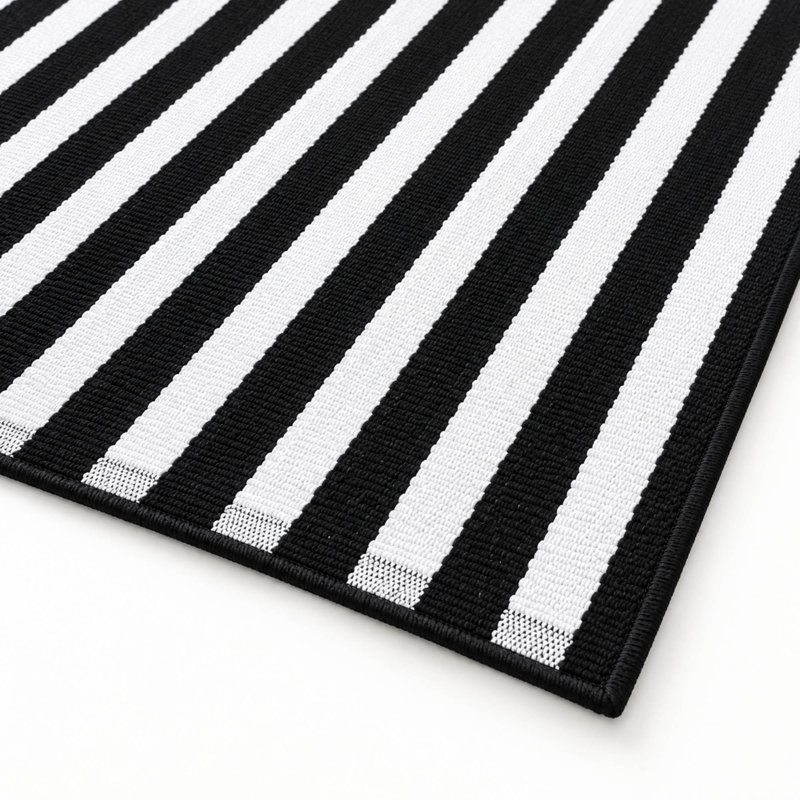 Tapis d'extérieur rayé noir et blanc 90 x 150 cm