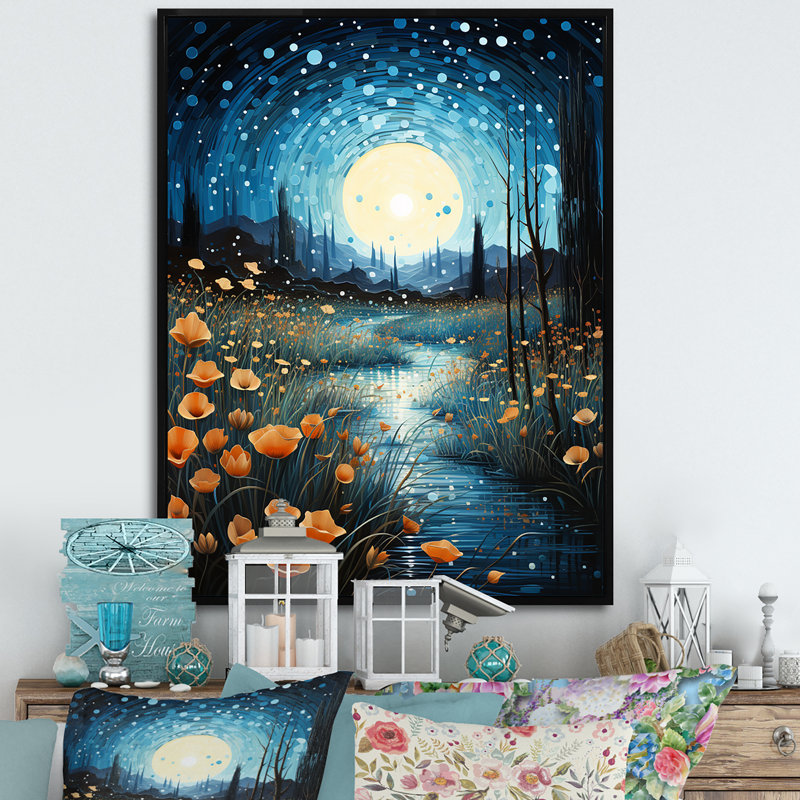 Rivière, crépuscule turquoise - salon d'art mural Lacs et rivières, H 44 po x l 34 po x P 1,5 po, Cadre flottant noir