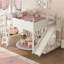 Grand lit mezzanine avec tablettes de rangement et garde-robe, lits mezzanine en bois massif avec glissières et échelles amovibles, aucune boîte à ressorts nécessaire, beige (protection par brevet)