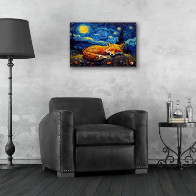 «The Starry Fox Dreamer» par Dean Russo, art mural en verre acrylique, 24 po x 16 po