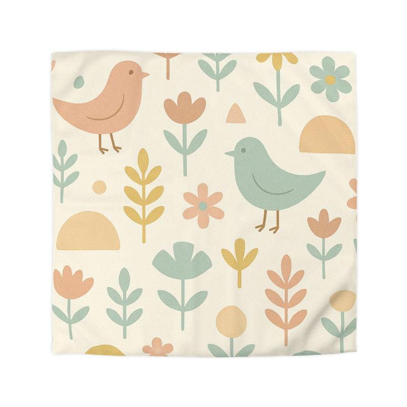 Microfiber Duvet Cover Boho Style, Design 25, Queen Duvet Cover, Yellow/Green/Beige/White