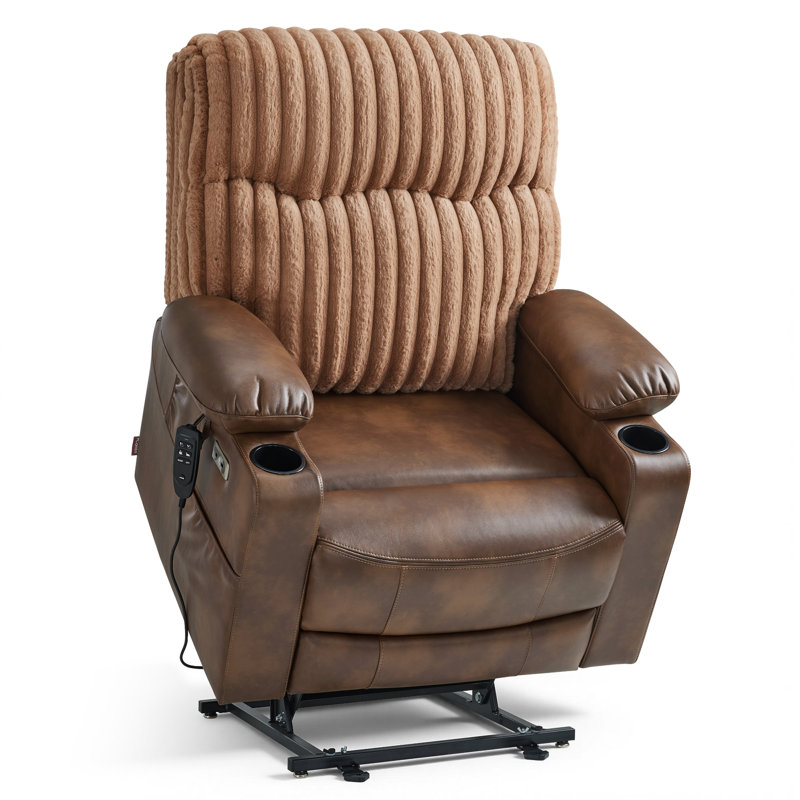 180° Lay Flat Power Recliner Lift Chair with Full-Body Heating, Brown