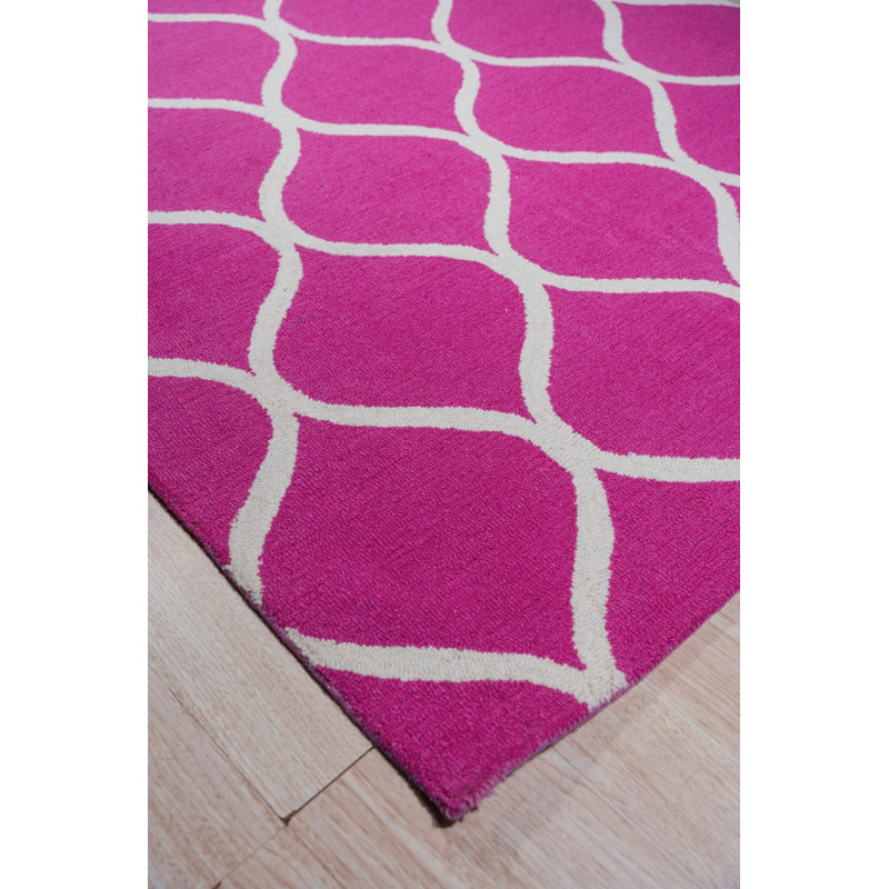 Hand Tufted Wool Area Rug in Black, Pink