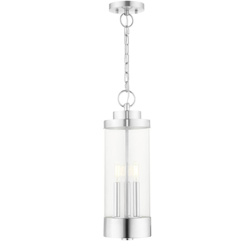 Lanterne suspendue d'extérieur 3 lumières avec abat-jour en verre transparent, Chrome