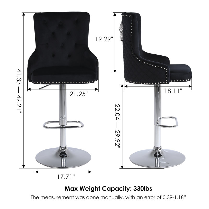 Markfrancis Swivel Upholstered Adjustable Height Counter Stool with Metal Frame, Black